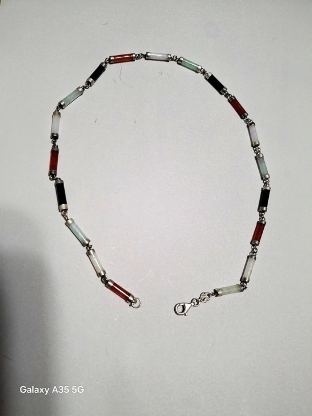 Navajo Vintage Multicolor Jade Onyx Carnelian 925 Silver Necklace 17"